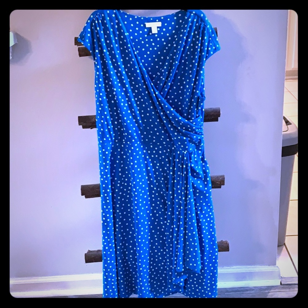 Blue and White Polka Dot Business Casual Dress